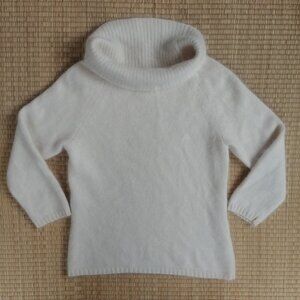 Vintage Hong Kong angora lambswool wool sweater cream off white cowl neck Small